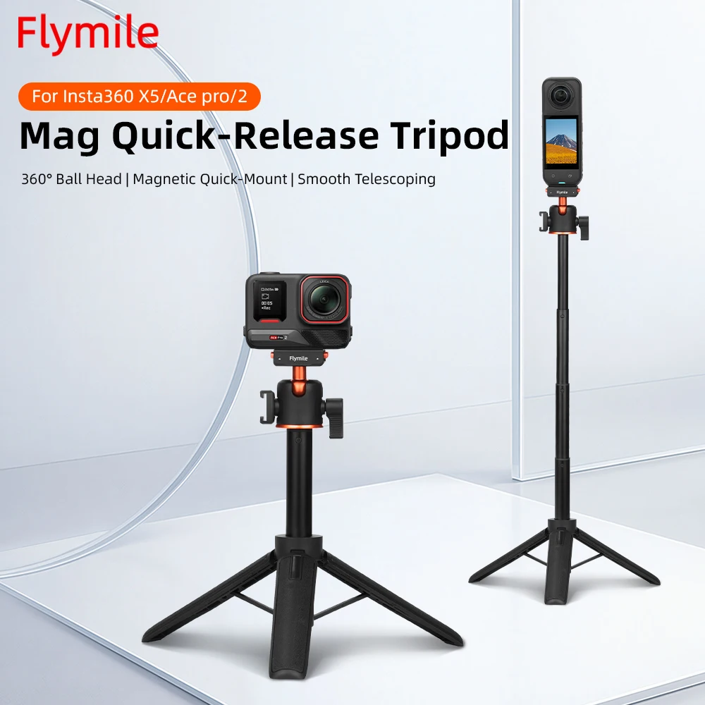 Flymile Stativ für Insta360 X6/X5/Ace Pro 2 Kamera, Verstellbares Stativ, Selfie-Stick mit Schnellverschluss-Adapter-Zubehör – Detail 3
