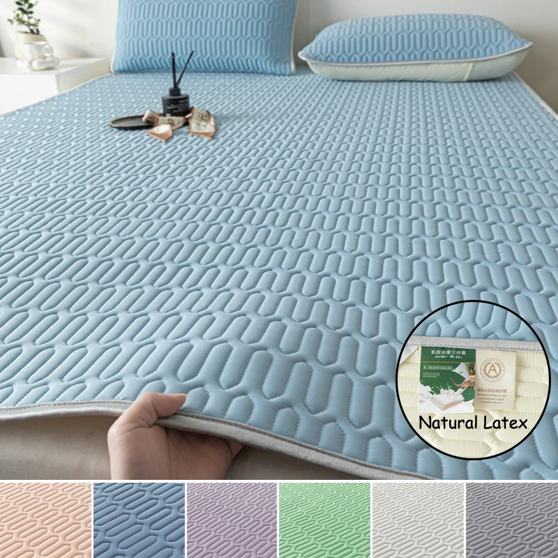 Thicken Mattress Cover Summer Mat Natural Latex Bed Mat Air Conditioning Mattress Quilted Protector Bedding Set 140x200 160x200