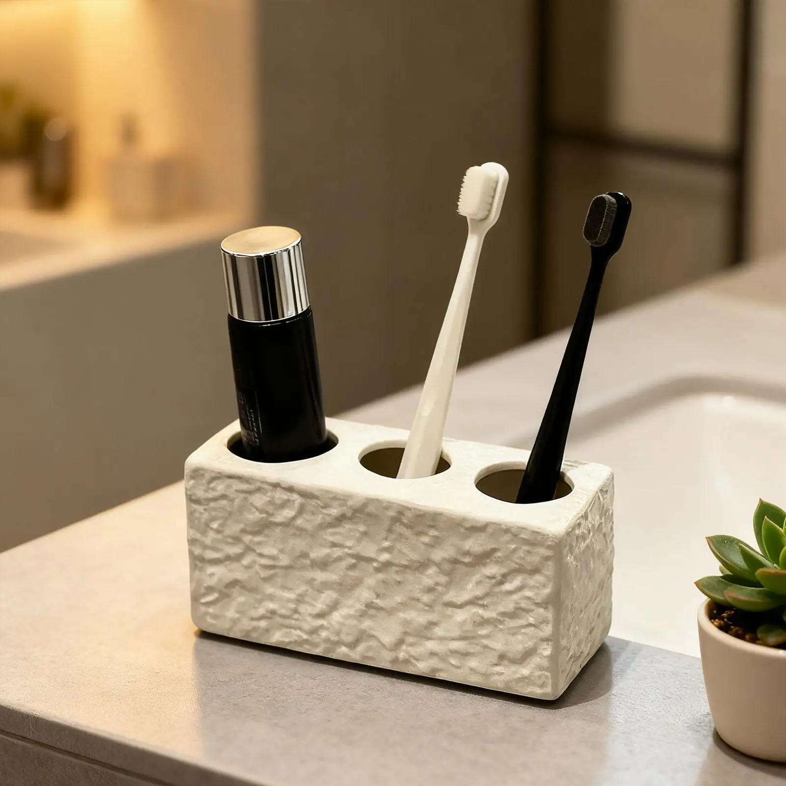 

Держатель для зубных щеток, 3 отделения, легко чистящиеся аксессуары для ванной комнаты, органайзер для зубных щеток, органайзер для кистей для макияжа для туалетного столика, душа