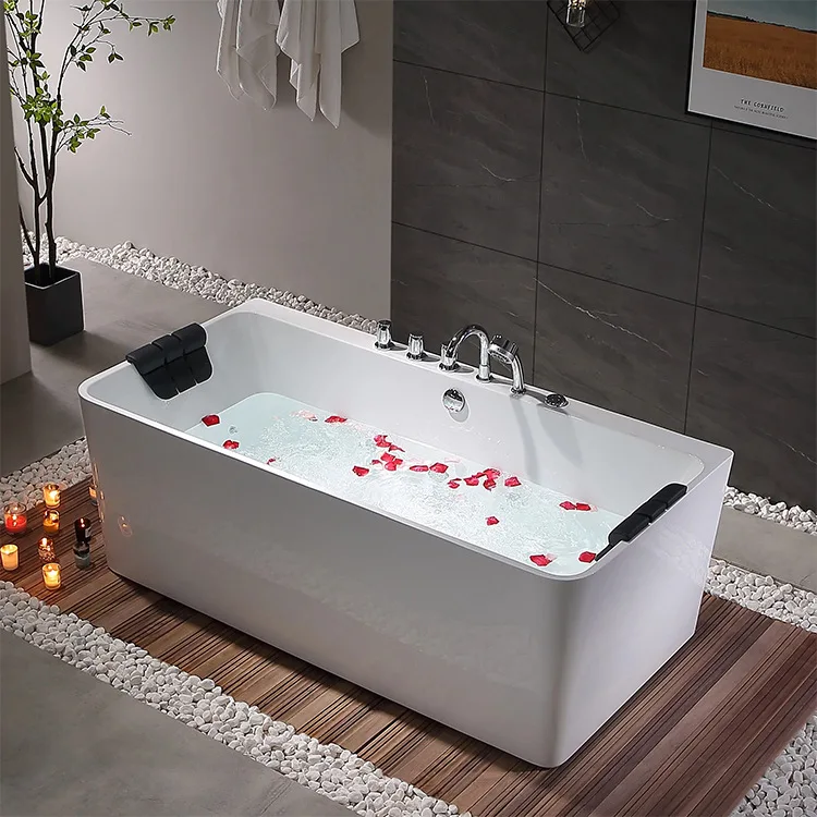 Acrylic Bathtub, 1-Piece Molding, Home Use, Freestanding Adult Massage Tub, Engineering Design, Relaxing Spa Experience