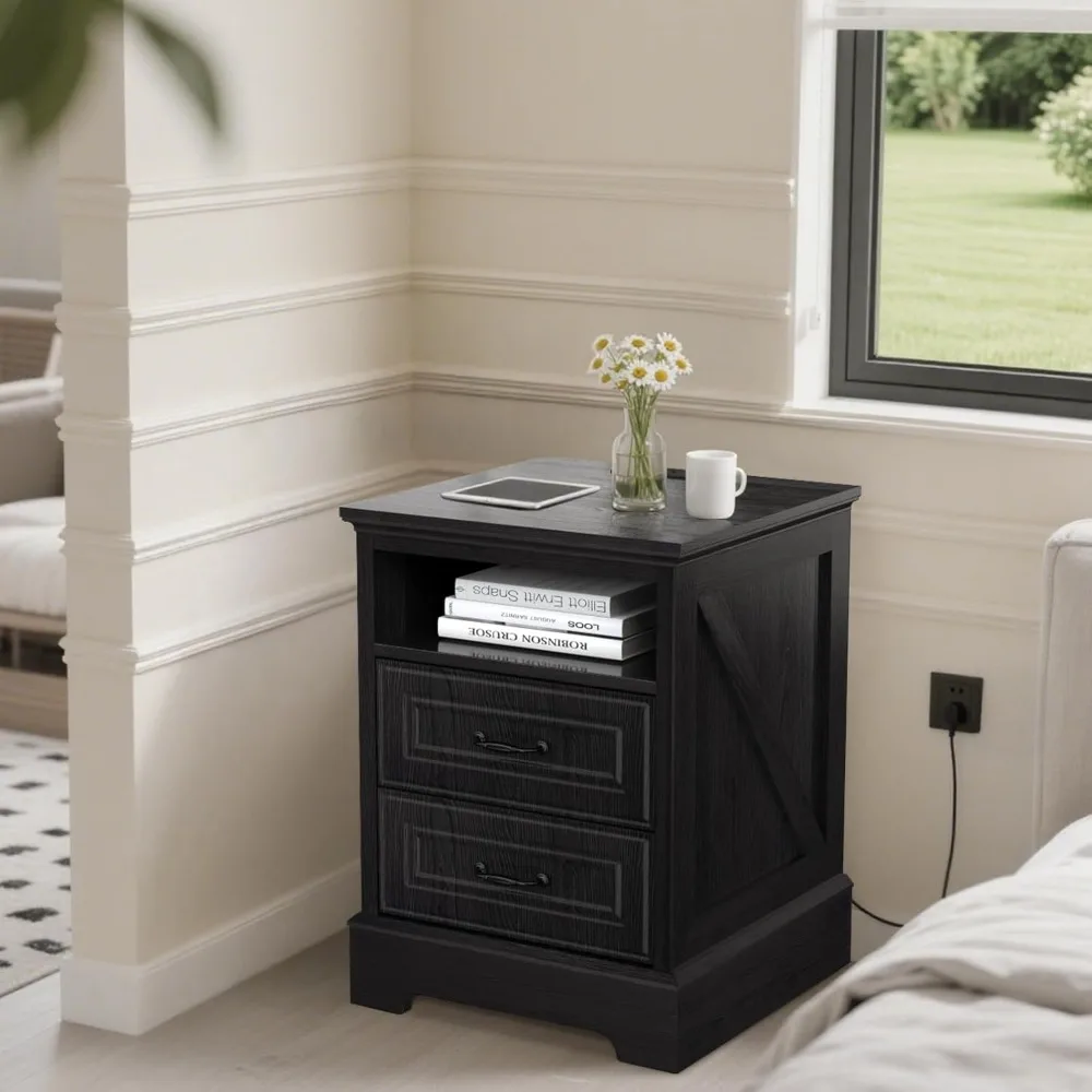 mesa de cabeceira de carregamento de porta dupla com gavetas, mesa final usb/tipo-c de 18"