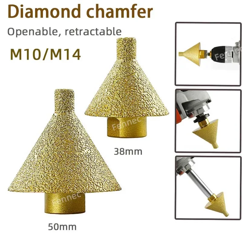 M10 M14 Diamond Chamfer Core Drill Bit Enlarged Hole Beveling Grinding Tool 38/50mm for Granite Marble Tiles Stone Cutting Carve