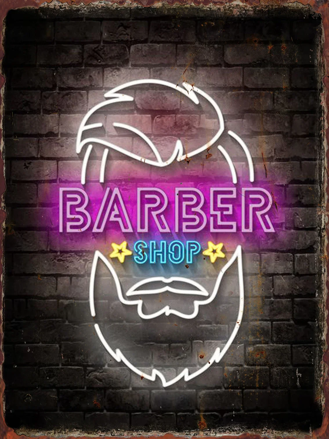 Barbershop Poster Barber Shave Beard Metal Tin Sign rotante Colorful Light Pattern Iron Art Board Barberies Wall Decor placca