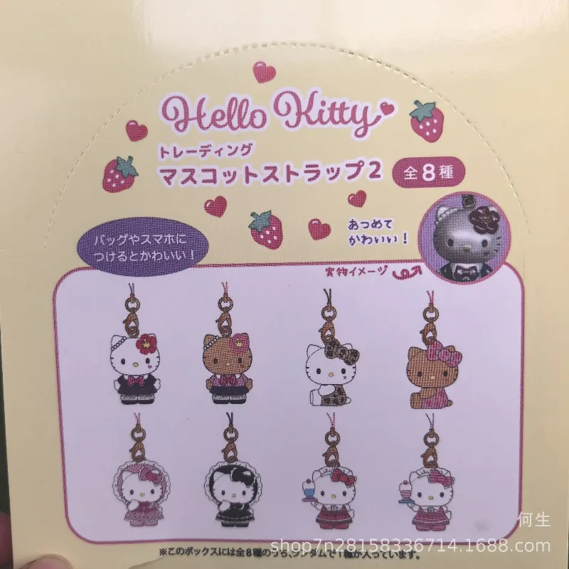 Sanrio hello kitty pendurado corrente caixa cega brinquedos mini bonito pele preta olá kitty boneca modelo pingente brinquedos coletar decoração