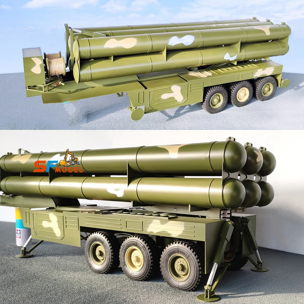 RC Trailer 1/12 Can Launch Rocket Missiles Full Metal Trailer Model Suitable for HG P802 BC8 Tractor Military Truck Model Toys