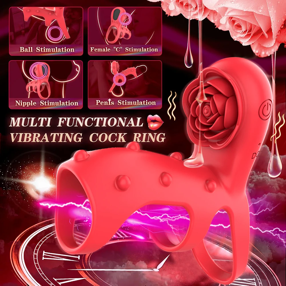 Rose Penis Ring Cock Ring Vibration Toy Female G-spot Clitoral Stimulation Male Penis Ring Cock Ring for Adult Sex Toy Couple view 4