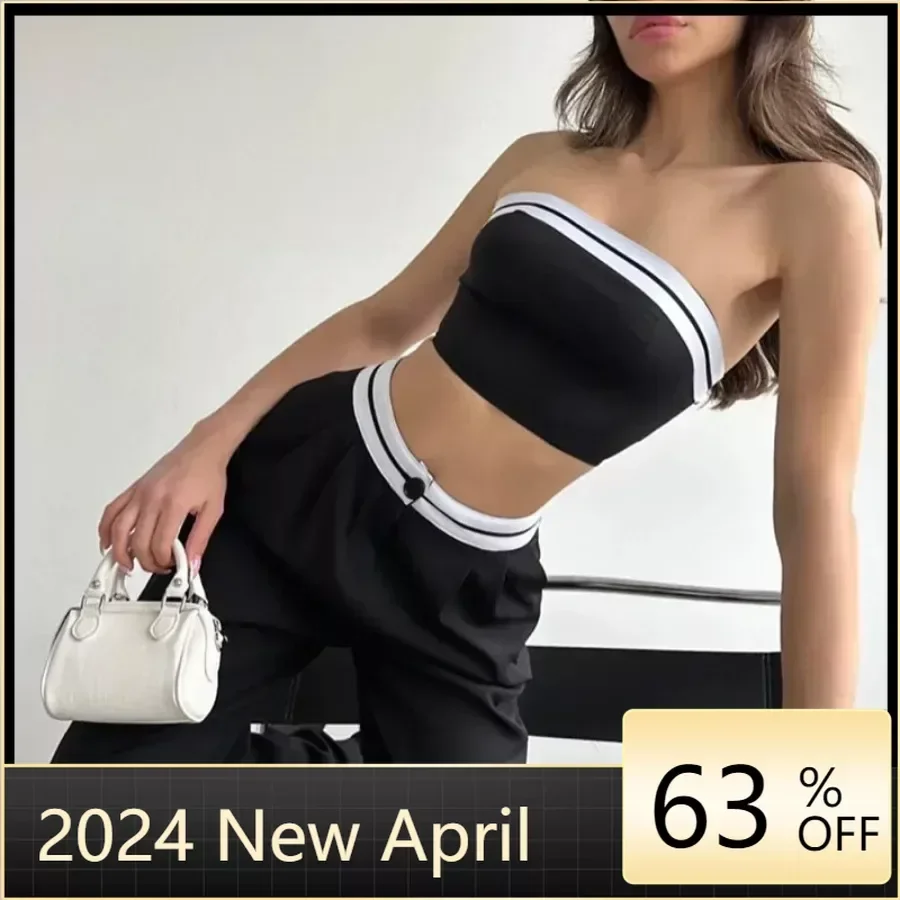 

Trend Hot Girl Wear Sports Vest Tube Top High Waist Wide Leg Pants Casual Suit Women Two Piece Sets Jogging Trousers Sets