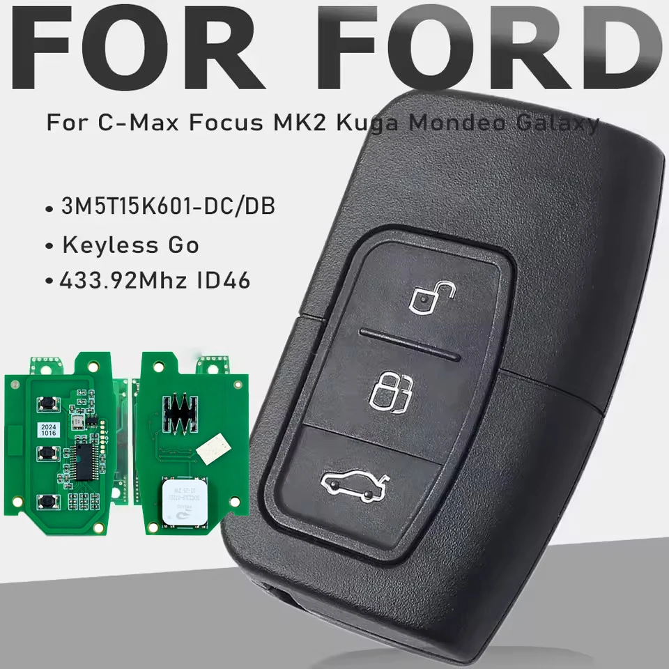 KEYECU 3M5T15K601-DC/DB Keyless Go for Ford C-Max Focus MK2 Kuga Mondeo Galaxy 2007 2008 2009 2010 Smart Remote Key 433.92MHz
