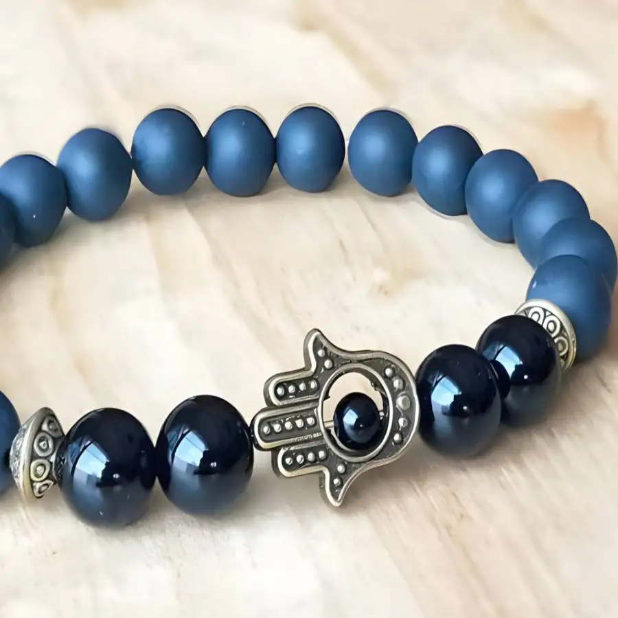 8mm Frosted Lapis Black Onyx Gemstone mala Bracelet 7.5inch Yoga Japa Women Nirvana Chaplet Tibetan Sacred tassel Spiritual Zen