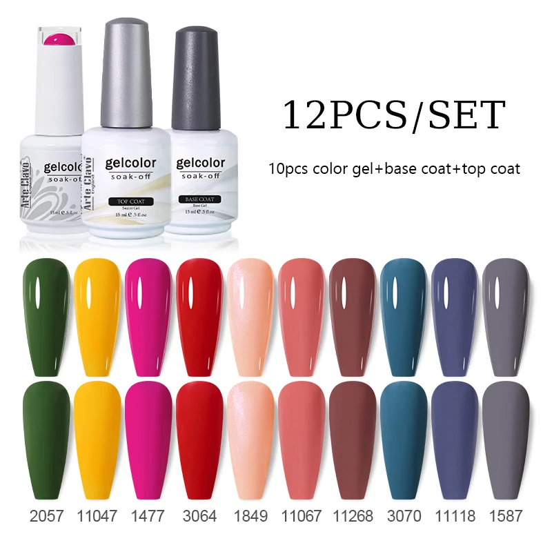 Arte Clavo 15ml Smalto per unghie gel UV 12 pezzi Colore/Set Gel LED Lakiery Hybrydowe Vernis Smalto per unghie Soak Off Design Manicure