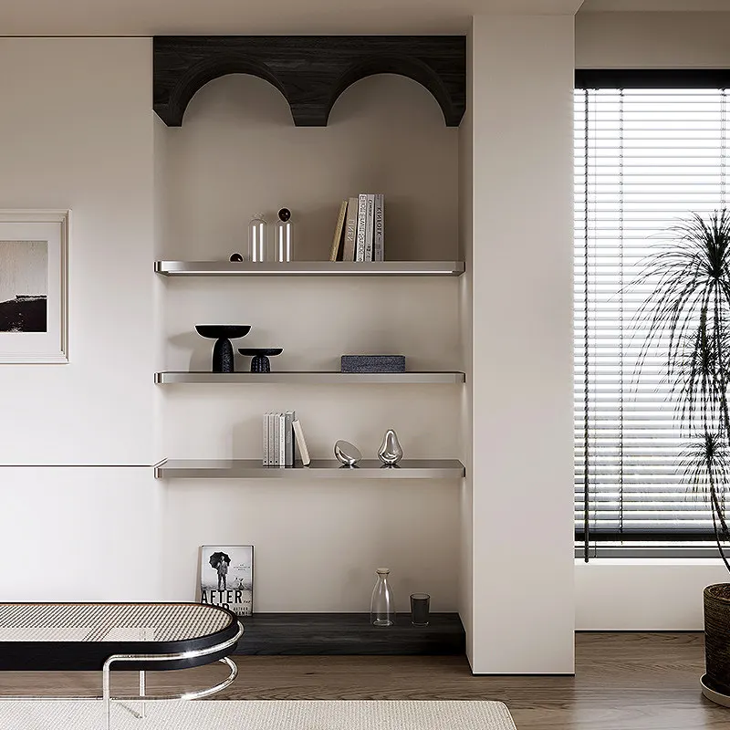 Stainless steel plate silver shelf wall storage wall-mounted layered baffle wall-mounted bookshelf wall decorative shelf