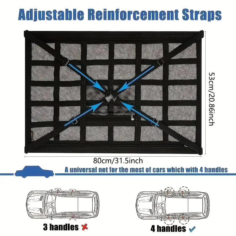 Universal Car Roof Top Ceiling Cargo Storage Net Pocket Mesh Organizer Bag Capervan Anti Sagging Luggage for SUV Van Camping Cab