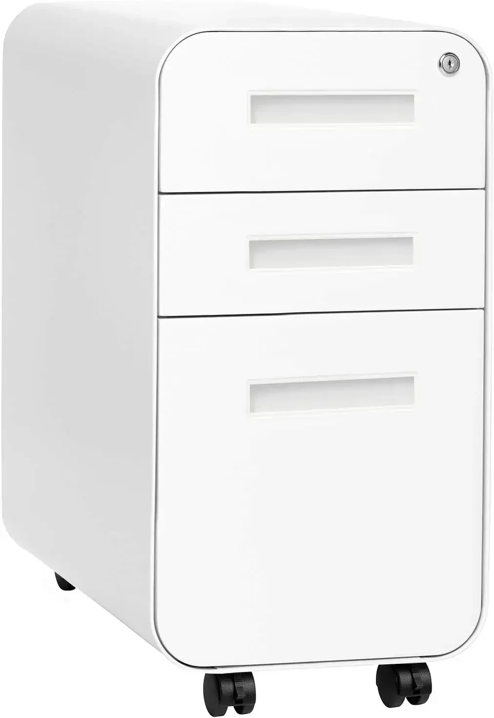 Stockpile Slim 3-Drawer Mobile File Cabinet with Lock - Under Desk Metal Filing Cabinet, Legal/Letter File Folders, Wheels and S