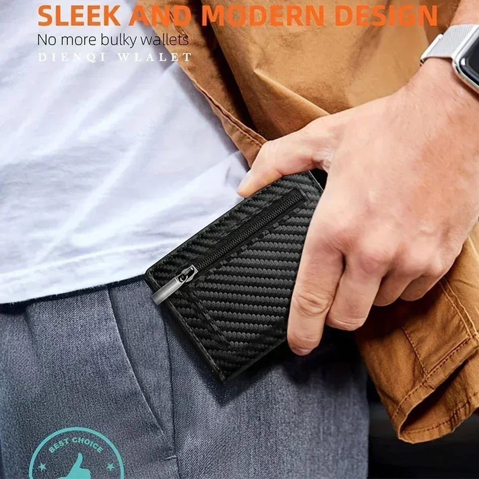 Luxusmarke RFID-Kreditkartenhalter Damen-Geldbörse Luxus-Designer Bankkarten-Etui Schlanker Dünner RFID-Kartenhalter aus Kohlefaser-Leder für Herren – Detail 9