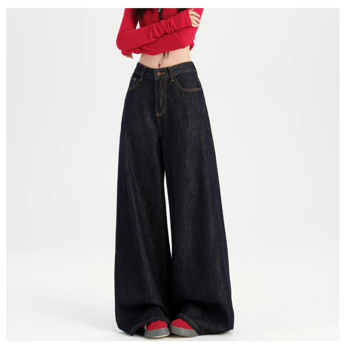 Streetwear Harajuku Women's straight leg wide leg jeans American Retro Classic Baggy Denim Pants Y2K Casual  Denim Trouser 2025