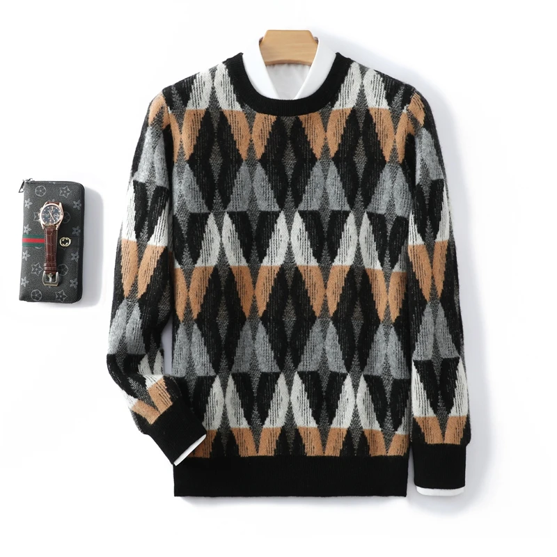 

2025 Autumn/Winter Men's Cashmere Knitted pullover Long Sleeve Round Neck Knitted Pattern Sweater High Quality Warm Fashion Top