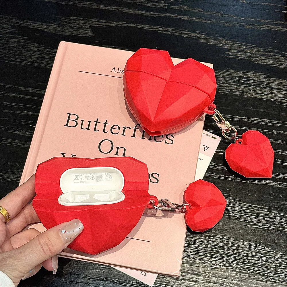 Red Heart Headphone Case for AirPods4 AirPodsPro2/3 Fully Wrapped Silicone Soft Shell for Custom TYPE-C Earphone Accessories