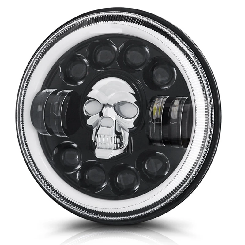 1 Pc New 7Inch LED Skull Headlights Parts Component For Wrangler Off-Road Vehicle Headlight Conversions 60W Skull Headlights