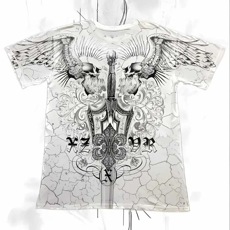 European and American Men's Summer New Gothic Skull Letter Printed Comfortable and Breathable Round Neck T-shirt Outdoor Street view 3