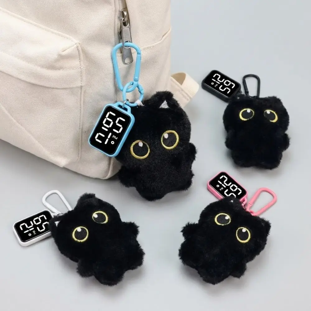 

Black Cat Pendant Electronic Hanging Watch LED Waterproof Keychain Pocket Watch Digital Display Carabiner Luminous Watches