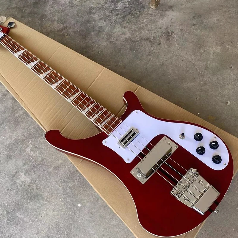 Burgundy Red Neck Thru Body Electric Bass Guitar, Upgrade Adjustable Bridge Available, White Binding 4003 4 String Bass Guitarra