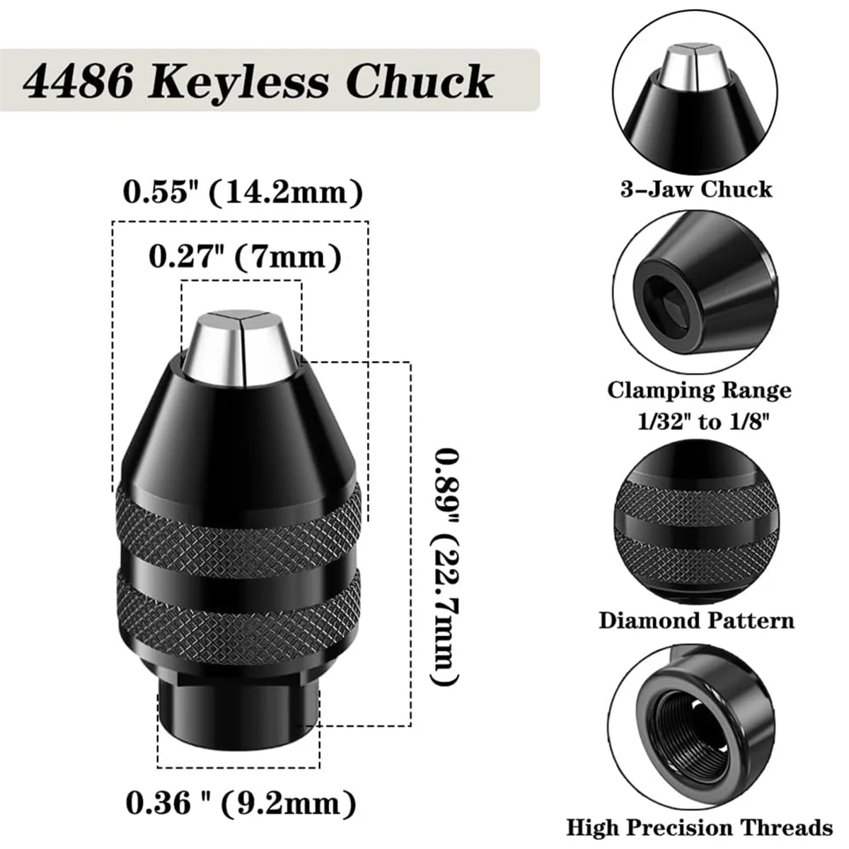 ABMO 16PCS ドリルチャックコレットセット、4486 キーレスクイックチェンジチャックロータリーツール、交換用 4485 真鍮コレットナットセット付き