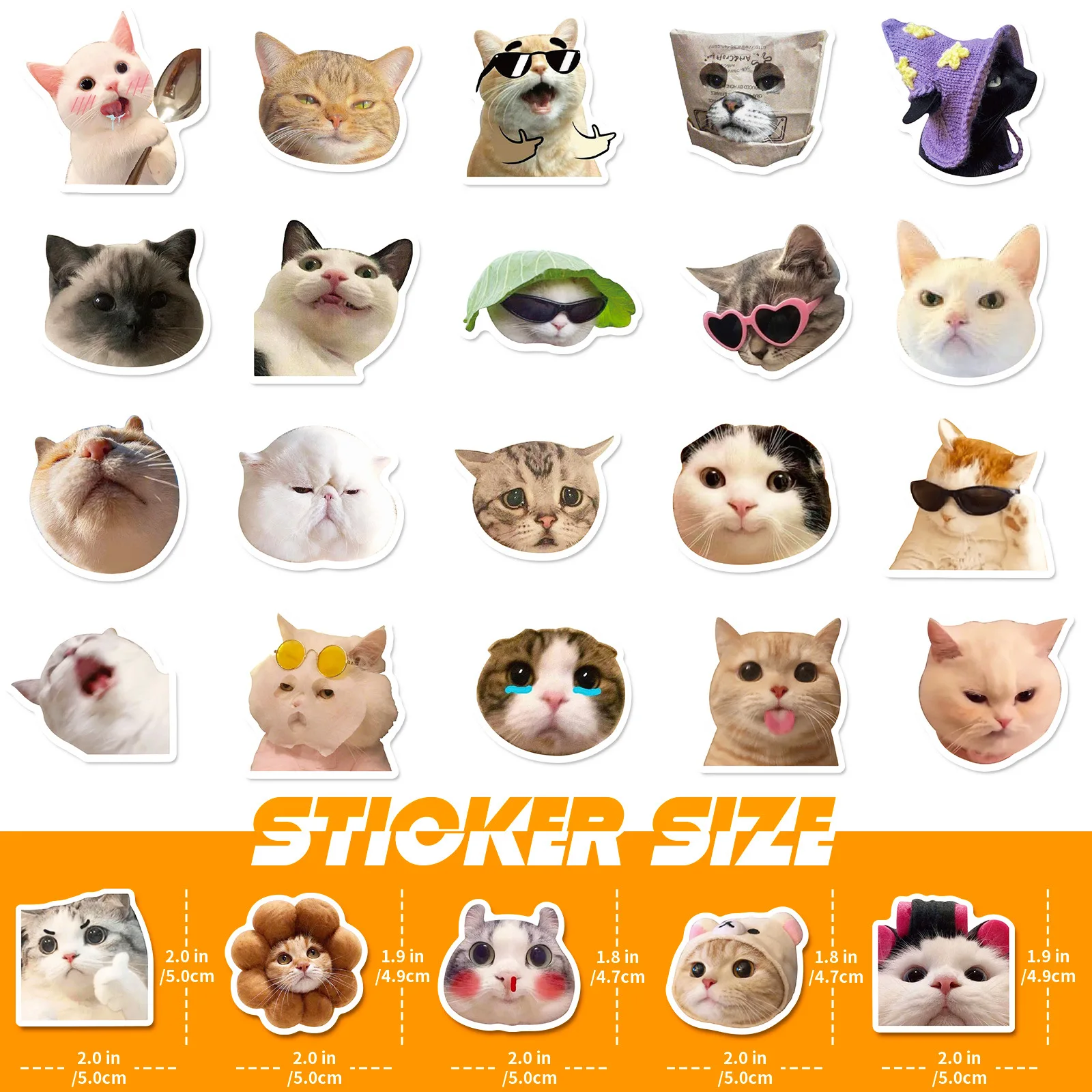 50pcs Funny Cat Stickers for Water Bottles| Kawaii Stickers Pack| Cute Cat Waterproof Stickers for Laptop phone