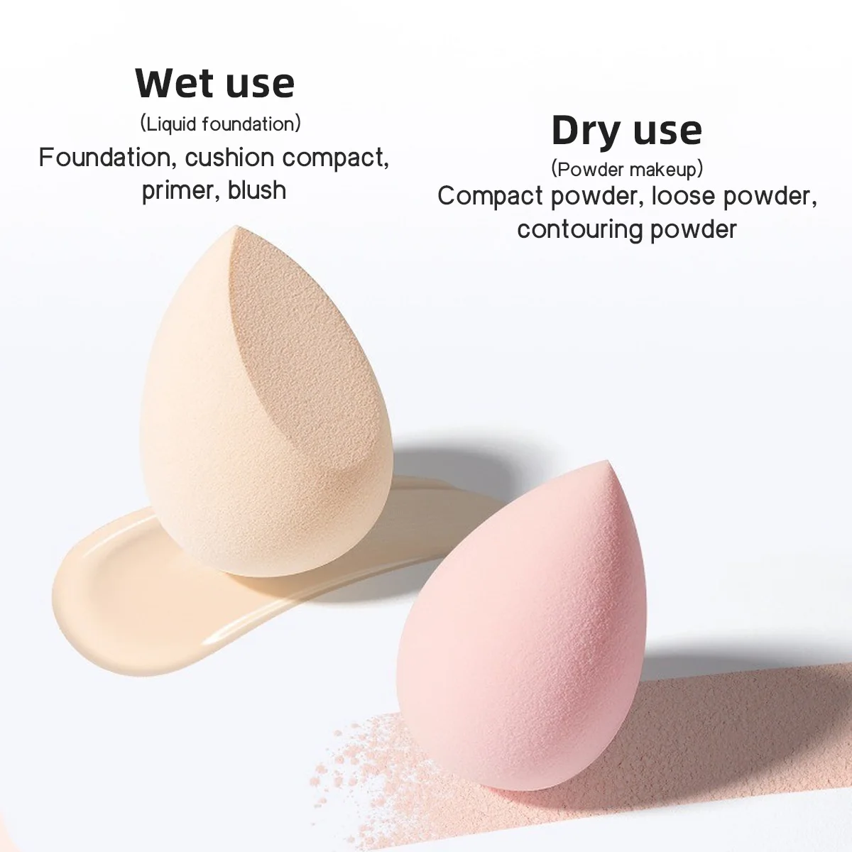 El huevo de maquillaje biselado con forma de gota de agua se puede utilizar húmedo o seco, adecuado para una variedad de maquillaje base no absorbe el polvo ni frotar barro