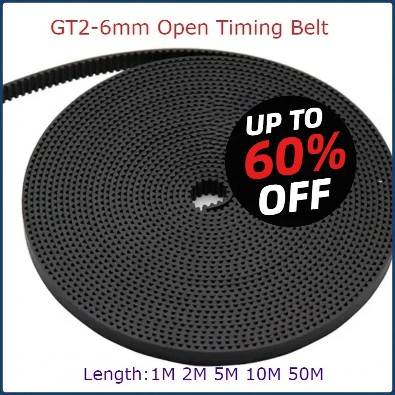 1m/2m/5m/10m/lot GT2-6mm Open Timing Belt Width 6mm  GT2 Belt Rubber Aramid Fiber Cut To Length for 3D Printer