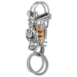 Stainless steel Keychains, Handmade Light Grey Dragon Head Bead Charm Mechanical Car Key Ring, Outdoor Trinket  Men Small Decora