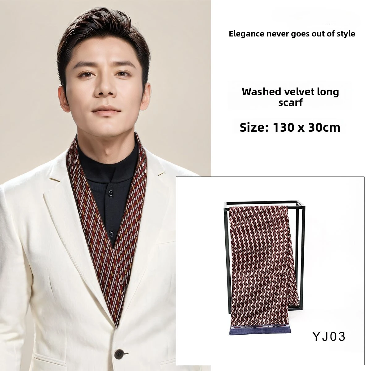 

Men's Double-Sided Velvet Scarf for Autumn Winter Neck Warmer Versatile Suit Trench Coat Style Simple Wide Long Scarf