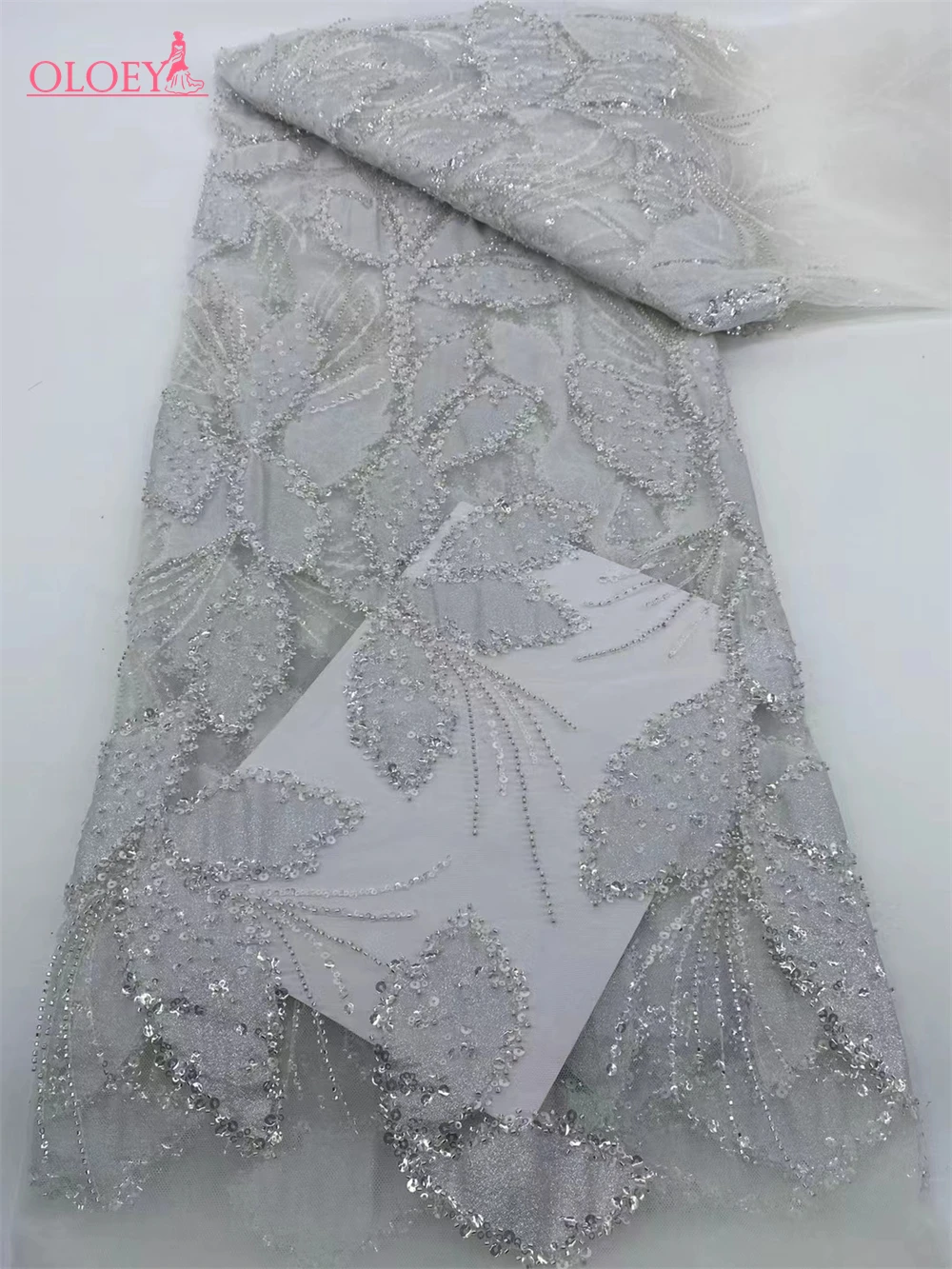 Fashion Elegant French Embroidery Beaded Lace Fabric African Nigerian With Sequins Fabric For Wedding Dress