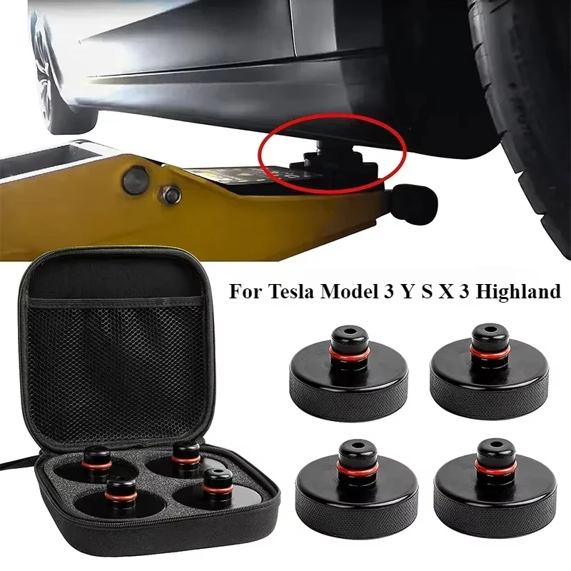 Sasis Alat Adaptor Bantalan Jack Pengangkat Karet Mobil untuk Model Tesla 3 Y S X Highland dengan Tas Penyimpanan-4 Pak Alat Perbaikan Kendaraan