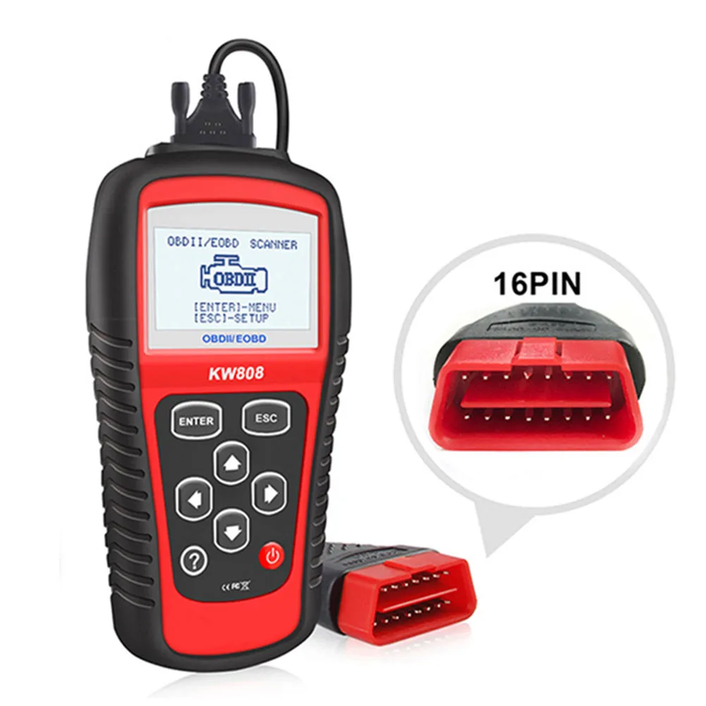 OBD2 Scanner MS509 KW808 with Built in DTC Library Backlit LCD Screen Battery Memory Backup and Offline Data Viewing Capability