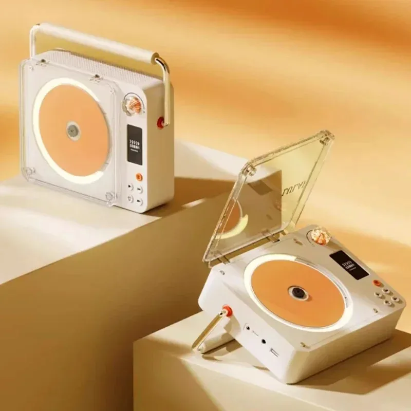 Stylish Retro CD Player Two Way Bluetooth LED Ambient Light Portable HIFI CD Music Player 3600MAh Battery USB Lossless Playback
