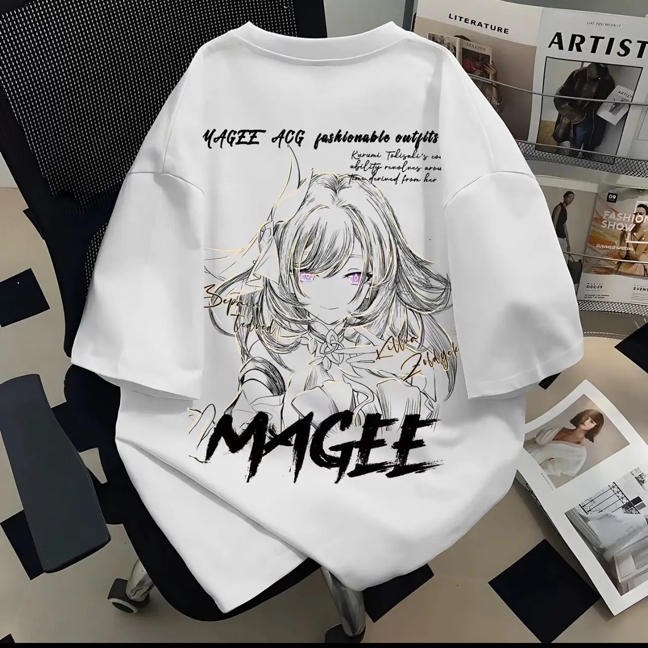 Anime Wuthering Waves Changli Graphic T Shirt Men's High Quality Cotton T-shirts Hip Hop Clothing Oversized T-shirt Streetwear
