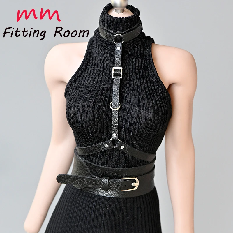 

Женское черное платье-свитер в масштабе 1/6 с кожаным ремнем, подходит для 12-дюймовых фигурок, аксессуар для тела.