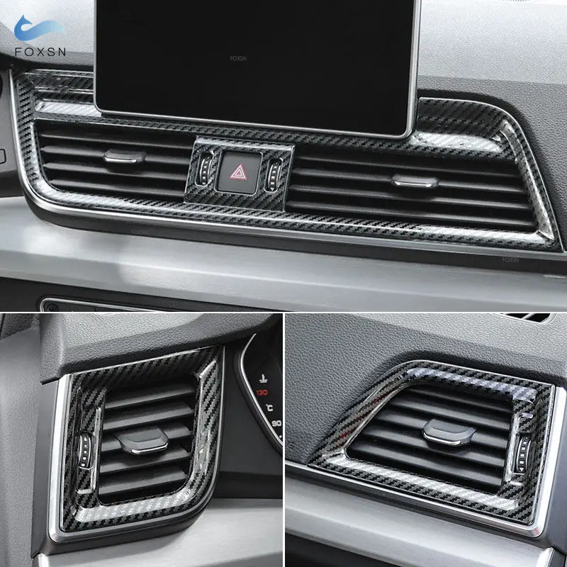 Carbon Fiber Style Car Accessories Center Dashboard Panel Side Air Outlet Vent Frame Cover Trim For Audi Q5 Q5L FY 2018-2021 LHD