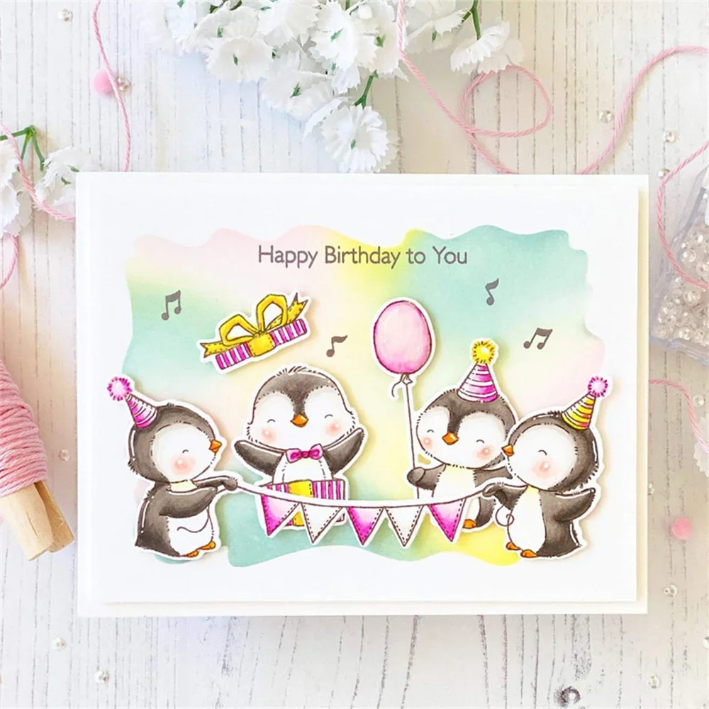 Happiness Fruit Penguin Party Animals Stamps And Cutting Dies  Super Little Helper Stamp For DIY Scrapbooking Card Craft Making