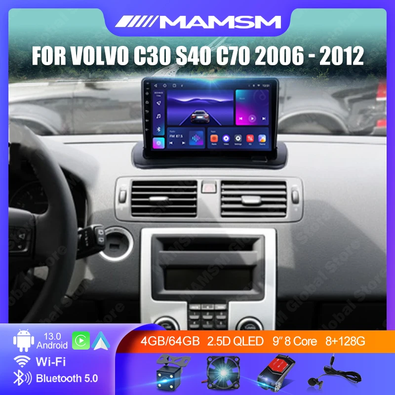 MAMSM For Volvo C30 C70 S40 2006 - 2012 Android 12 Car Radio Multimedia Video Wireless Carplay Navigation Stereo 2 Din Head Unit