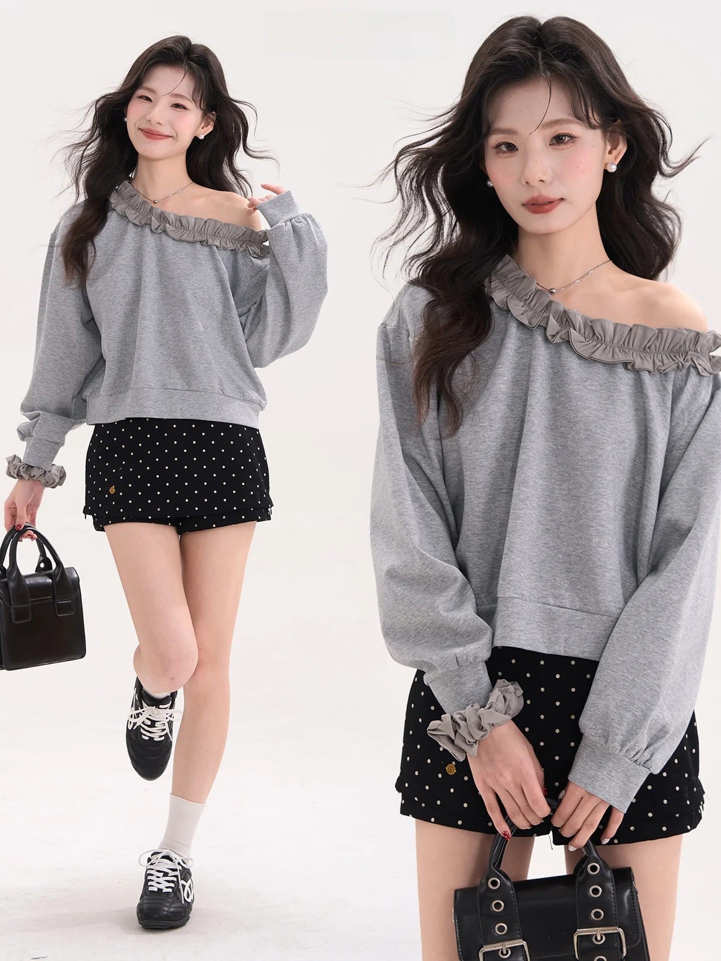 

Женский свободный свитшот Heme Window Floral Coast Vaion с длинными рукавами, однотонный, для весны и лета, повседневный, милый стиль