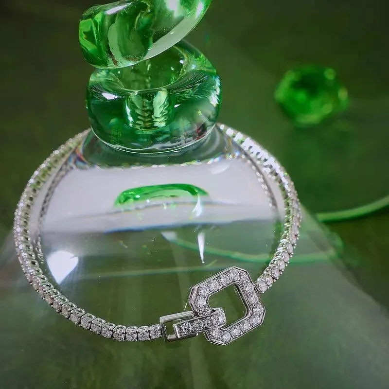 S925 pure silver full-diamond square clasp all-diamond bracelet - ultra-bright party jewelry accessory