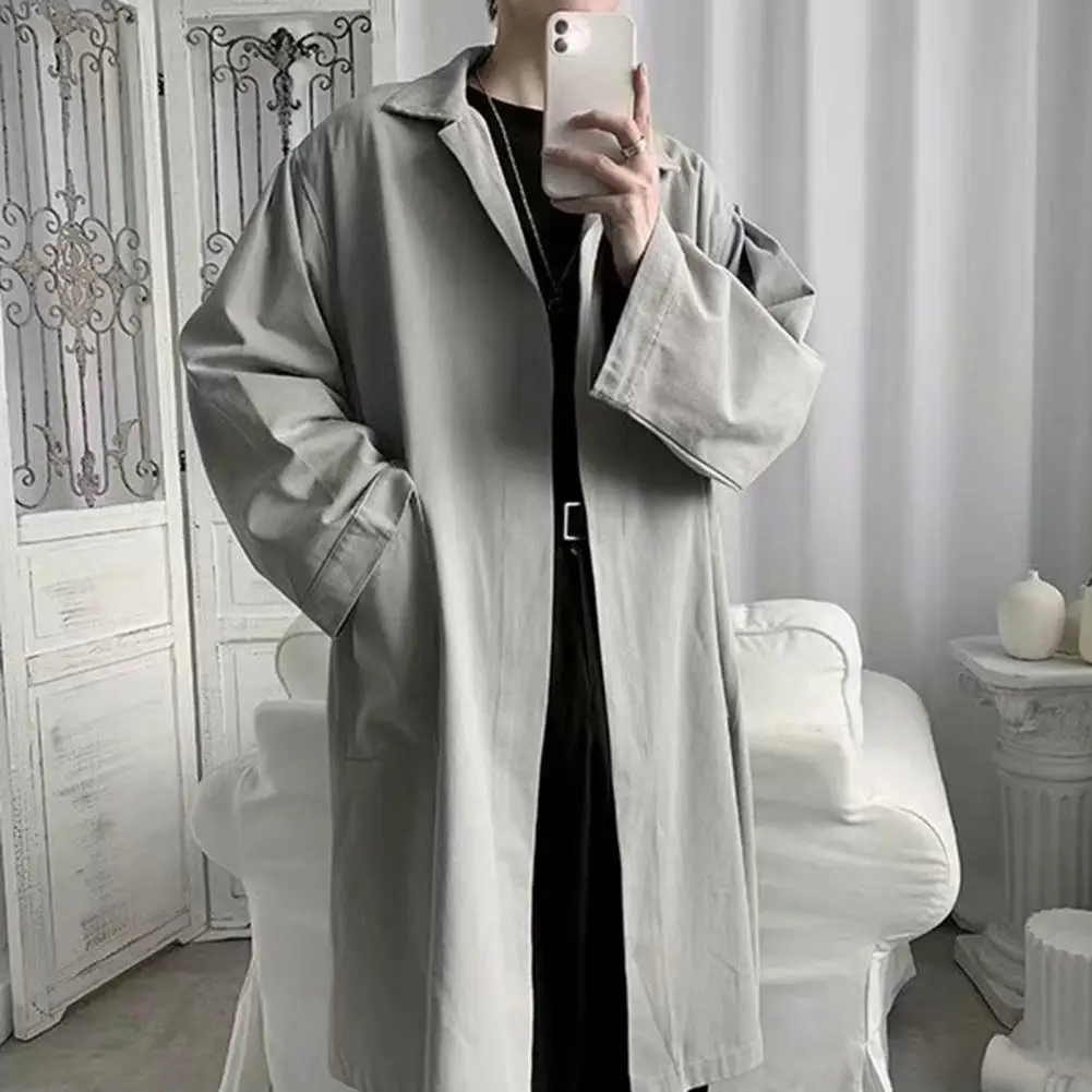 

Elastic Men Trench Coat Stylish Lapel Trench Coat for Men Breathable Wrinkle-resistant Solid Color Spring Autumn Jacket Trendy