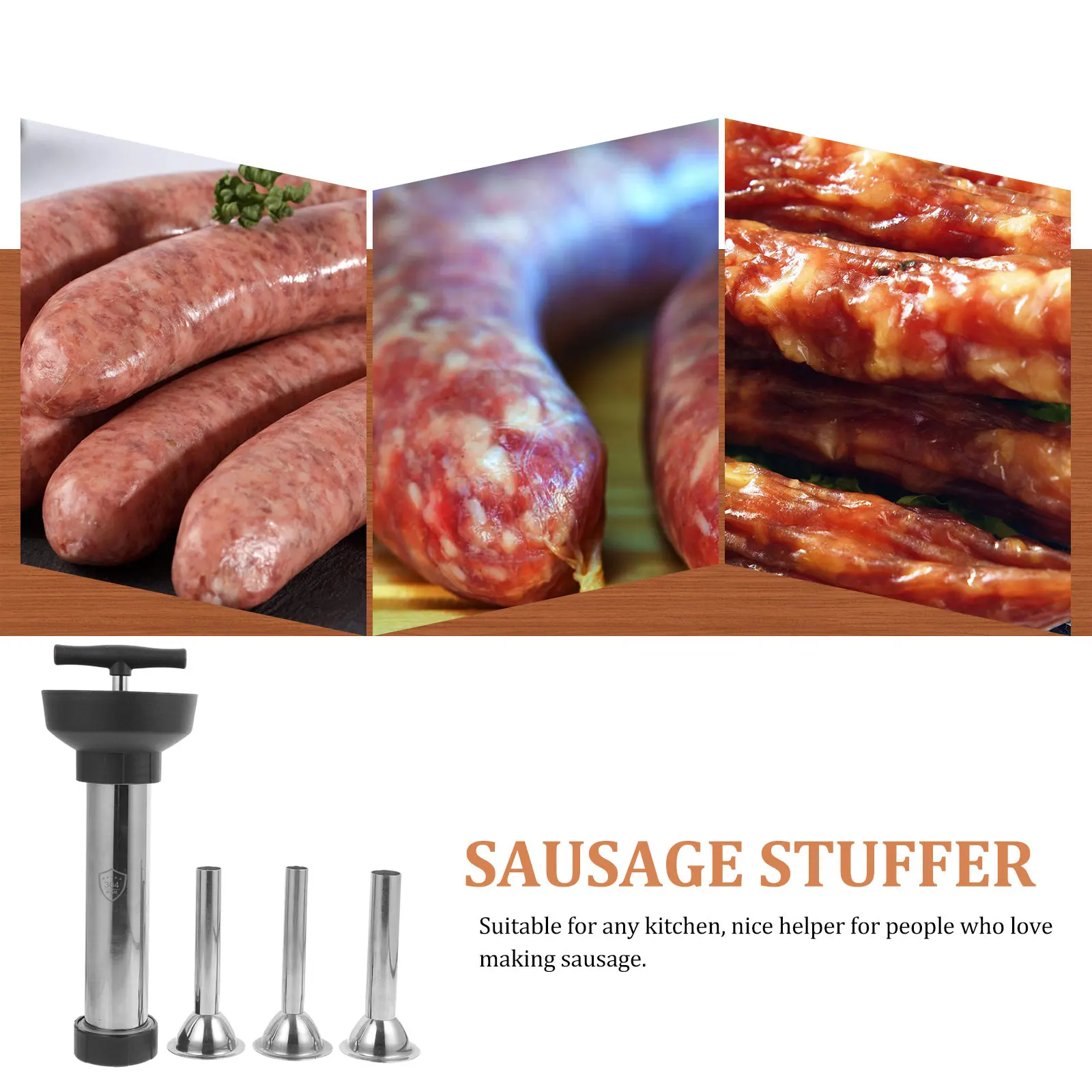 

1 set Stainless Steel Manual Sausage Stuffer Filler Tube for Homemade Pig Chicken Lamb Intestines Kitchen Meat Tool Maker