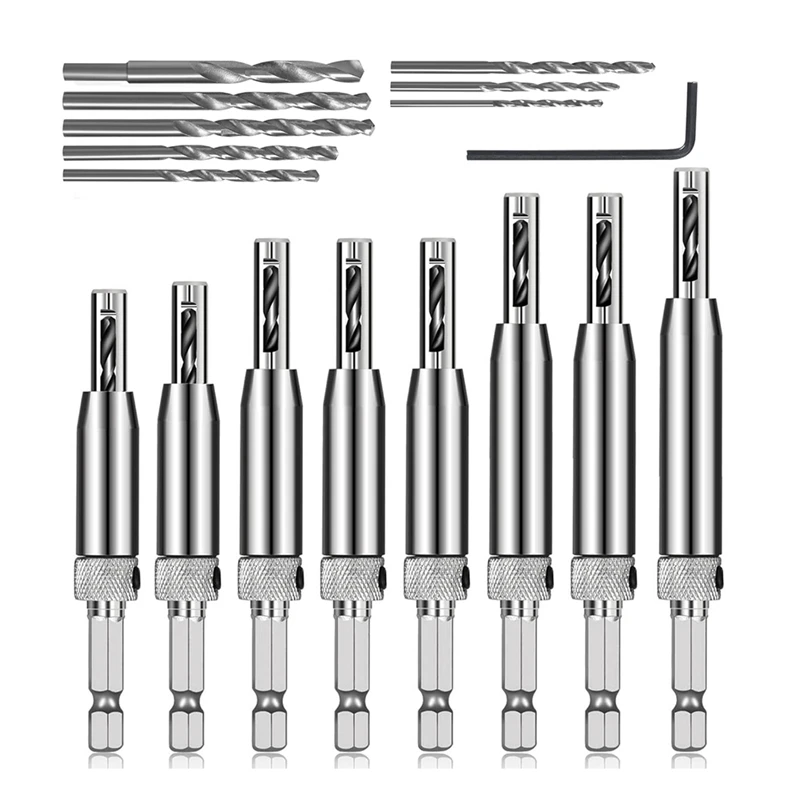 16Pcs Self Centering Drill Bit Set, 1/4 Inch Hex Shank Self Centering Hinge Core Drill Bit For Window Door Hinge