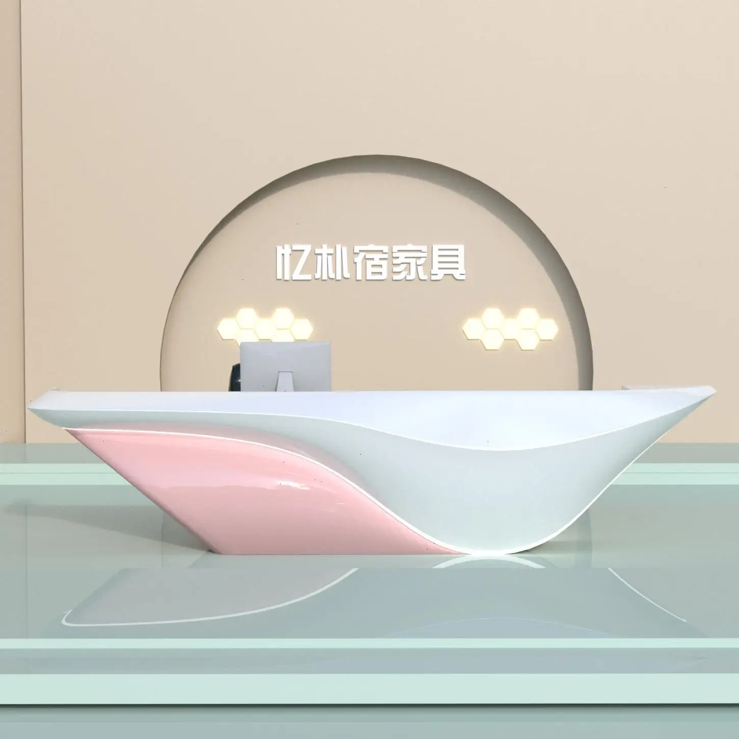 Painted front desk, reception desk, medical beauty creative welcome desk, special-shaped FRP service desk, high-end professional