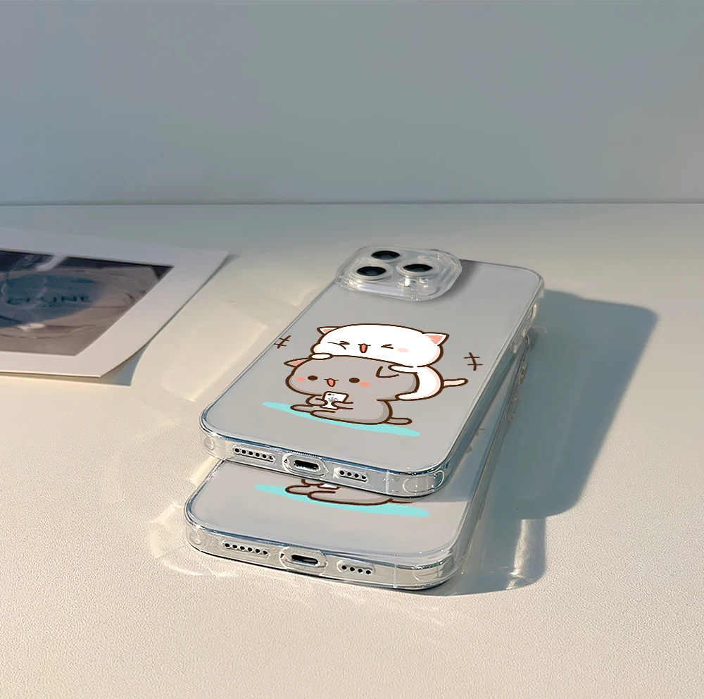 Funda de teléfono con dibujo de melocotón y Goma Mochi Cat para iPhone 11, 13, 16, 15, 14, 12 Pro Max Plus, carcasa suave transparente