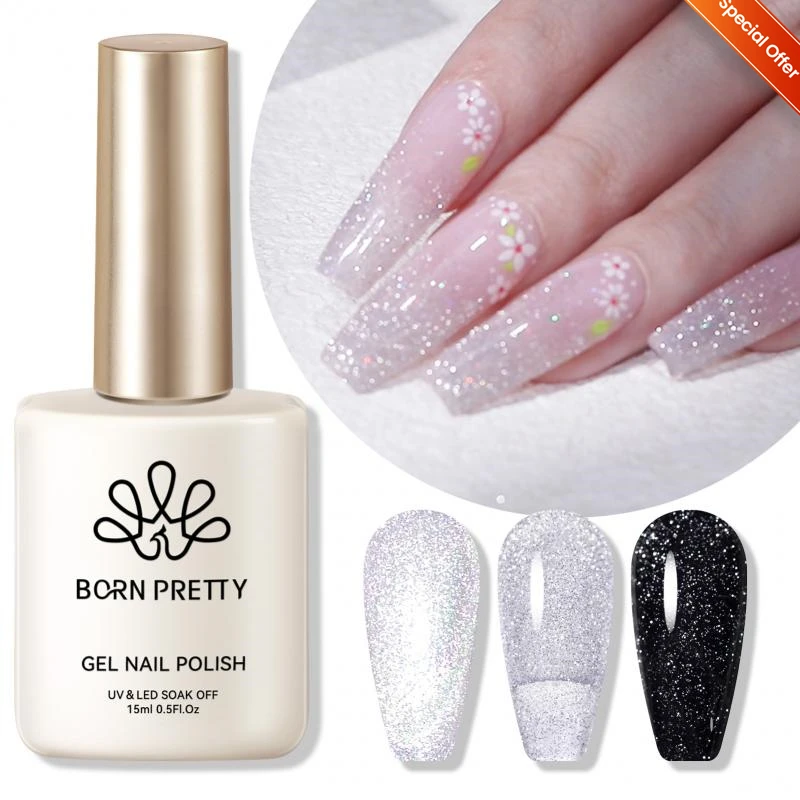 

BORN PRETTY 15ml Jelly Reflective Glitter Gel Nail Polish Spaking Dark Flah Transparent Soak Of UV LED Nail Salon DIY At Home