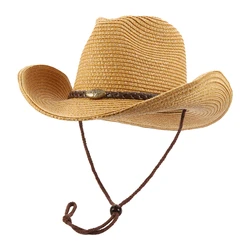 Westren Cowboy Hat for Men Wide Brim Womens Summer Cowgirl Hat Sun Beach Straw Hat Cap