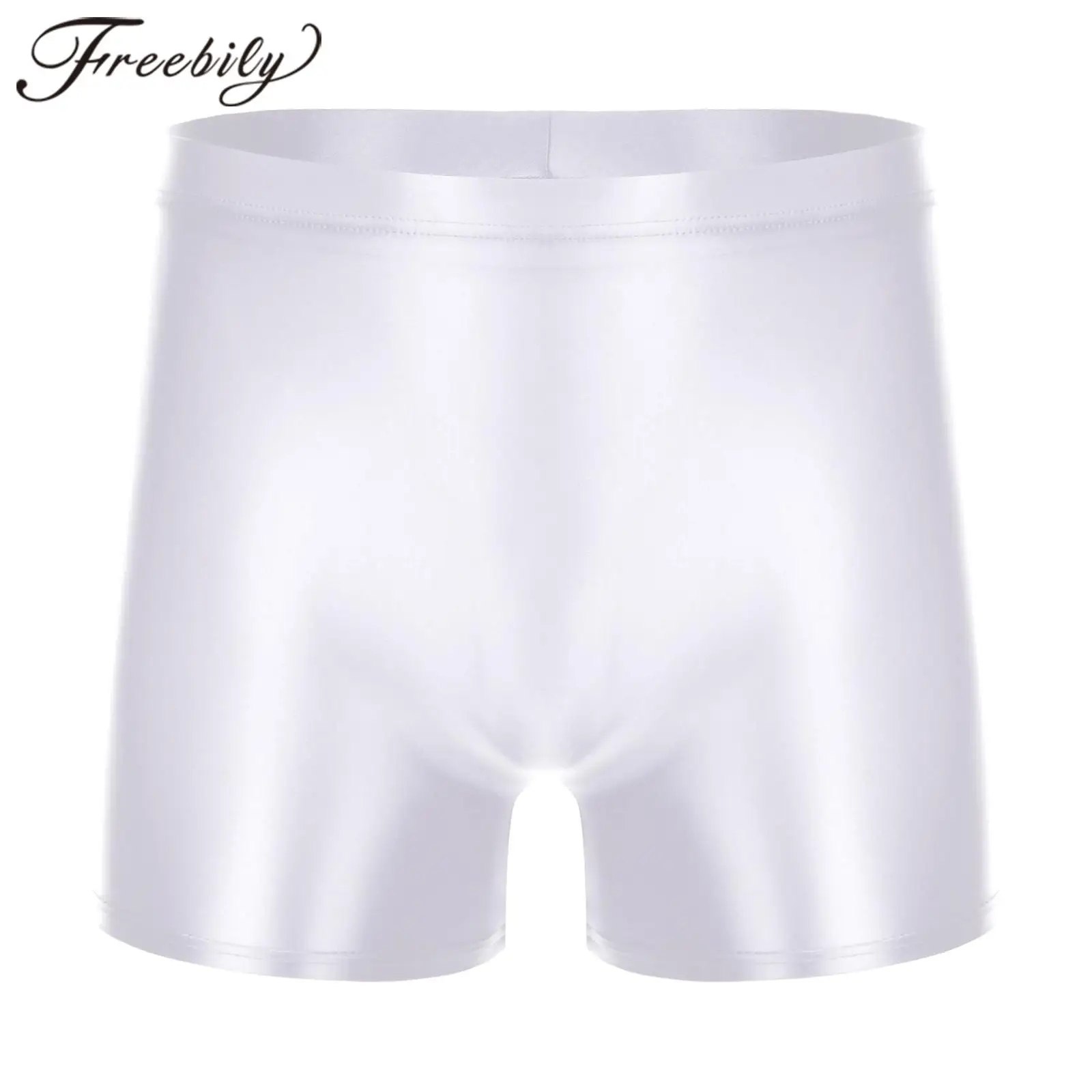 Mens Glossy Trunks Mid Waist Shorts Elastic Waistband Shorts Yoga Sportswear Men\'s Swimwear Hommes Short Pants Boxer Briefs